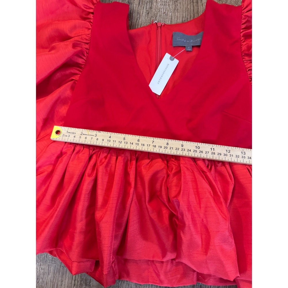 Sunday in Brooklyn Red Puff Sleeve Peplum Top‎ V-Neck NWT Size S 4112 - Picture 9 of 11